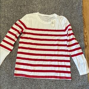 LOFT White & Red Striped Long Sleeve Tee